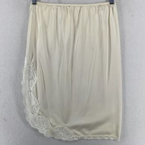 GLYDONS Underskirt S Satin Peacock Lace Trim Midi Elastic Waist Off White USA